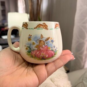 Vintage Royal Doulton Bunnykins Single Handle Mug / Cup Floral Scene Collectible